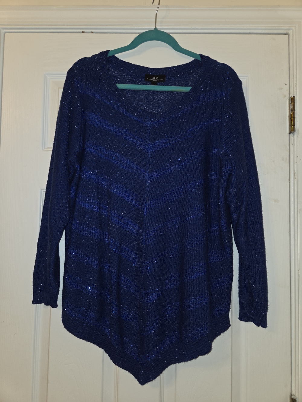 AGB Metallic Cobalt V-Point Hem Knit Sweater